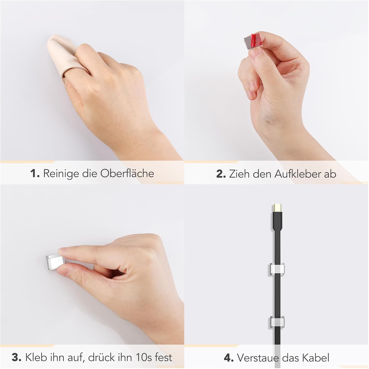 Thumbnail 6 de AGPTEK Kabelclips 60 Stück, selbstklebend, verstellbar – klare Organisation für Büro, PC, LED Strip