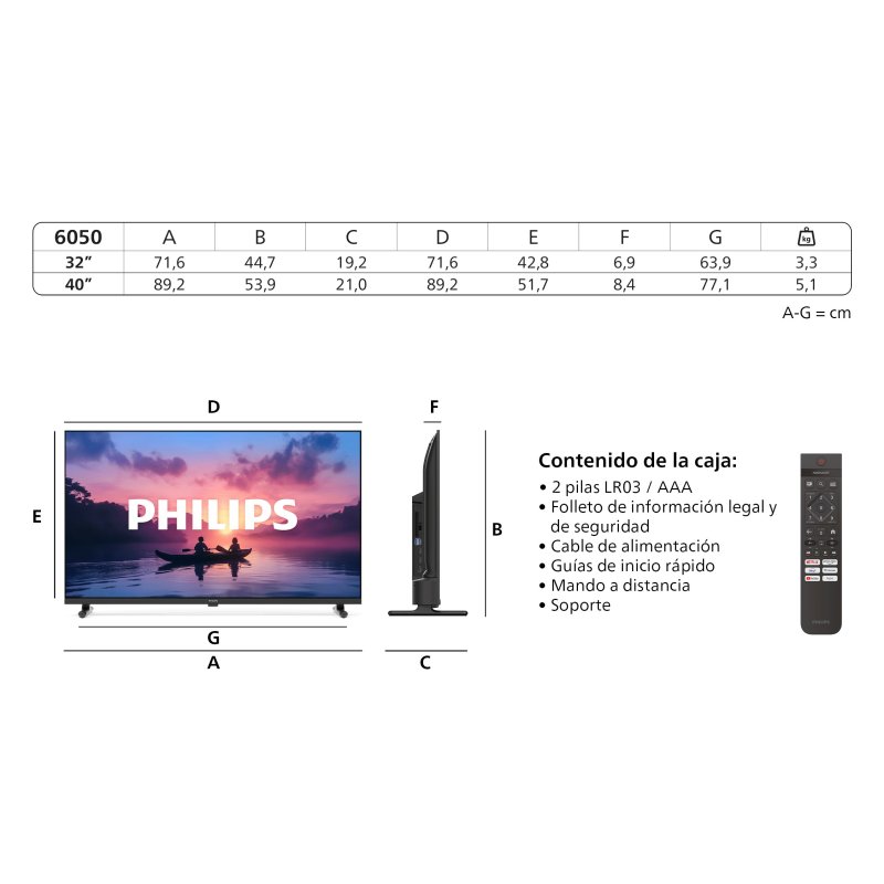 Detalle de Philips 40PFS6050: Smart TV 40" Full HD con HDR10 y Titan OS para espacios pequeños