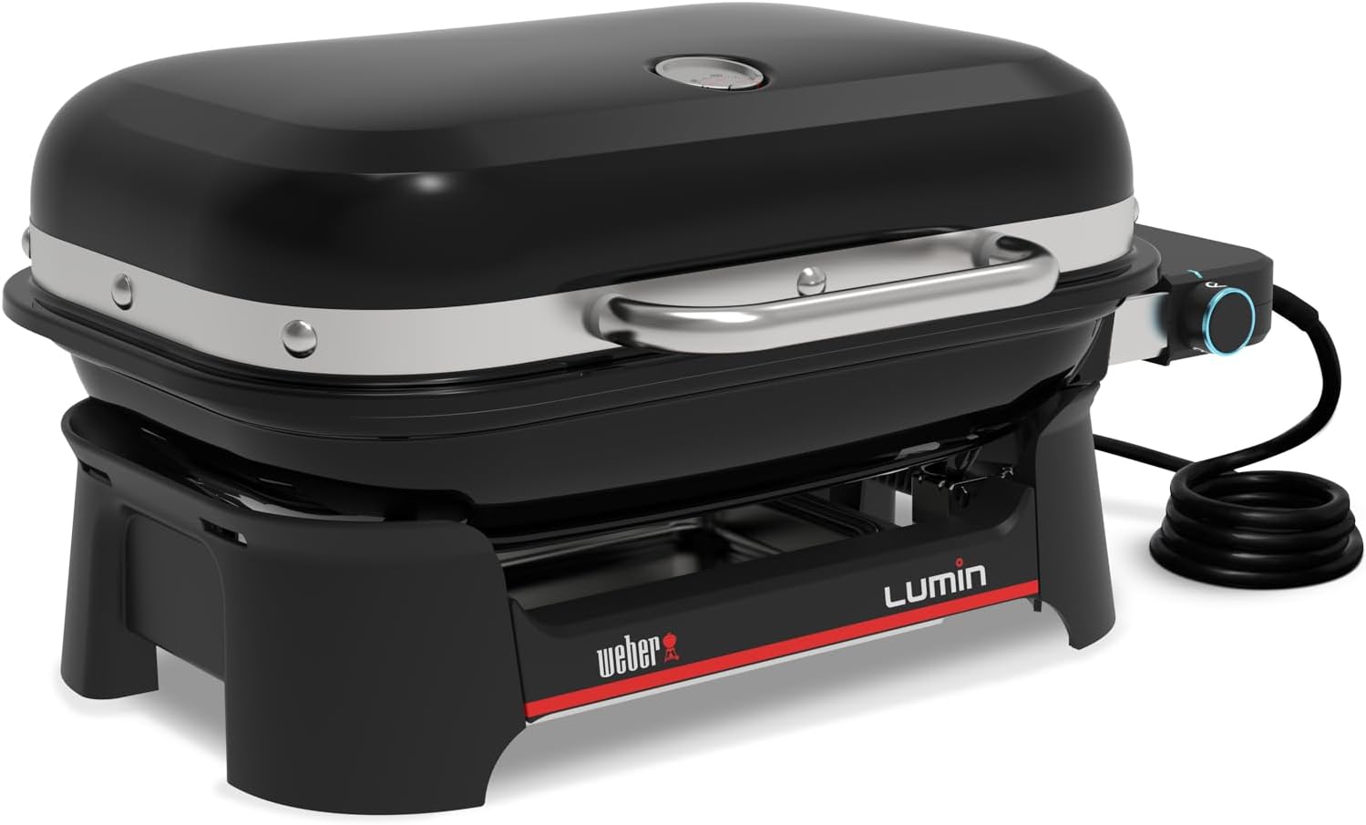 Detalle de Weber Lumin Compact: Tragbarer Elektrogrill mit Deckelthermometer, 43 × 32 cm, Porzellanemaillierte Gusseisenroste