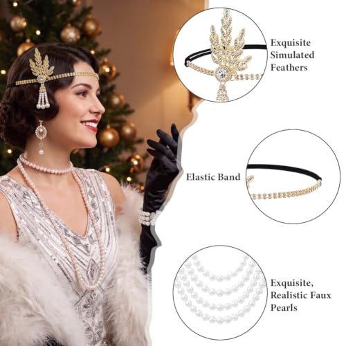 Thumbnail 2 de AOOWU 1920s Flapper Accessories Set with Faux Pearls and Satin Gloves
