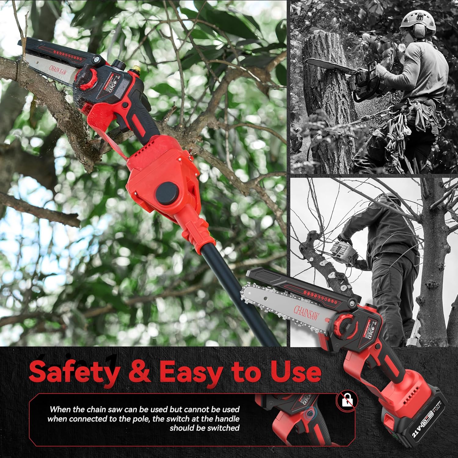 Thumbnail 4 de Avhrit 2-in-1 Cordless Pole Saw & Mini Chainsaw 6 inch (15.5-foot max reach) with 2 x 4000mAh batteries