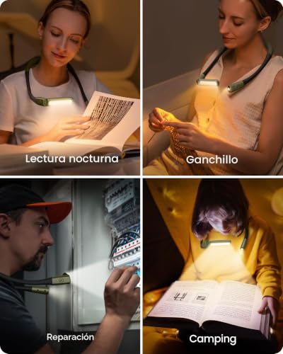 Detalle de Glocusent Luz de Lectura Recargable con cuello (Morado) – 19 LED, 5 colores y 5 niveles de brillo