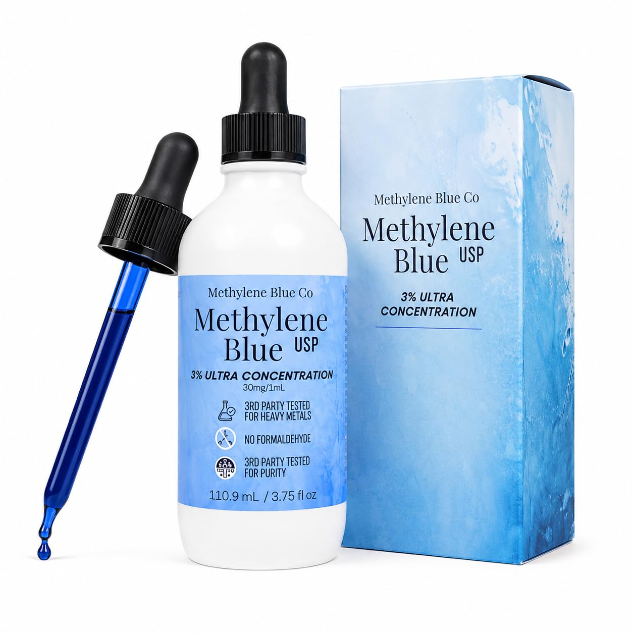 Detalle de Methylene Blue USP 3% 3.75 mL – pharmaceutical dropper 💊