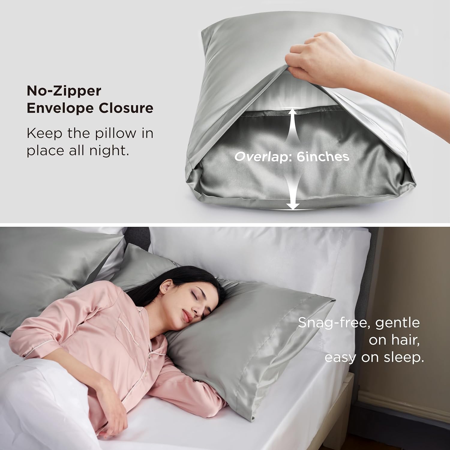 Thumbnail 5 de Bedsure BA701A4AG1ST Satin Pillowcases, Queen 2-Pack, Silver Gray