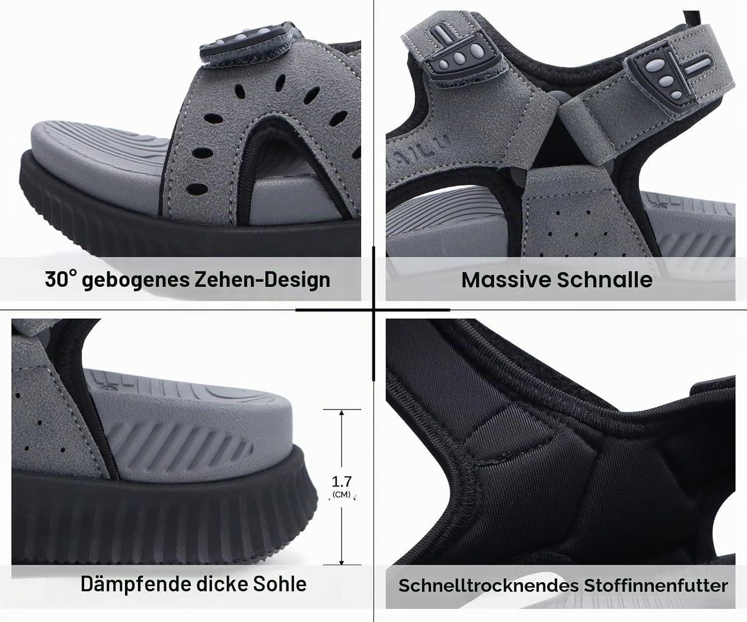Detalle de KuaiLu Herren-Wandersandalen mit orthopädischer Recovery-Dämpfung (Gr. 40–48)