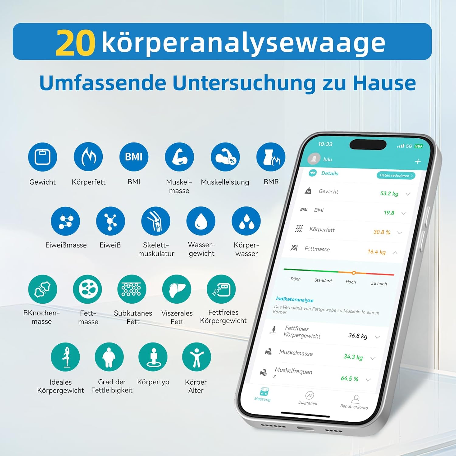 Thumbnail 4 de Lepulse P1 Körperanalysewaage mit Handsensoren (Körperfett, Muskelmasse, App) – Schwarz