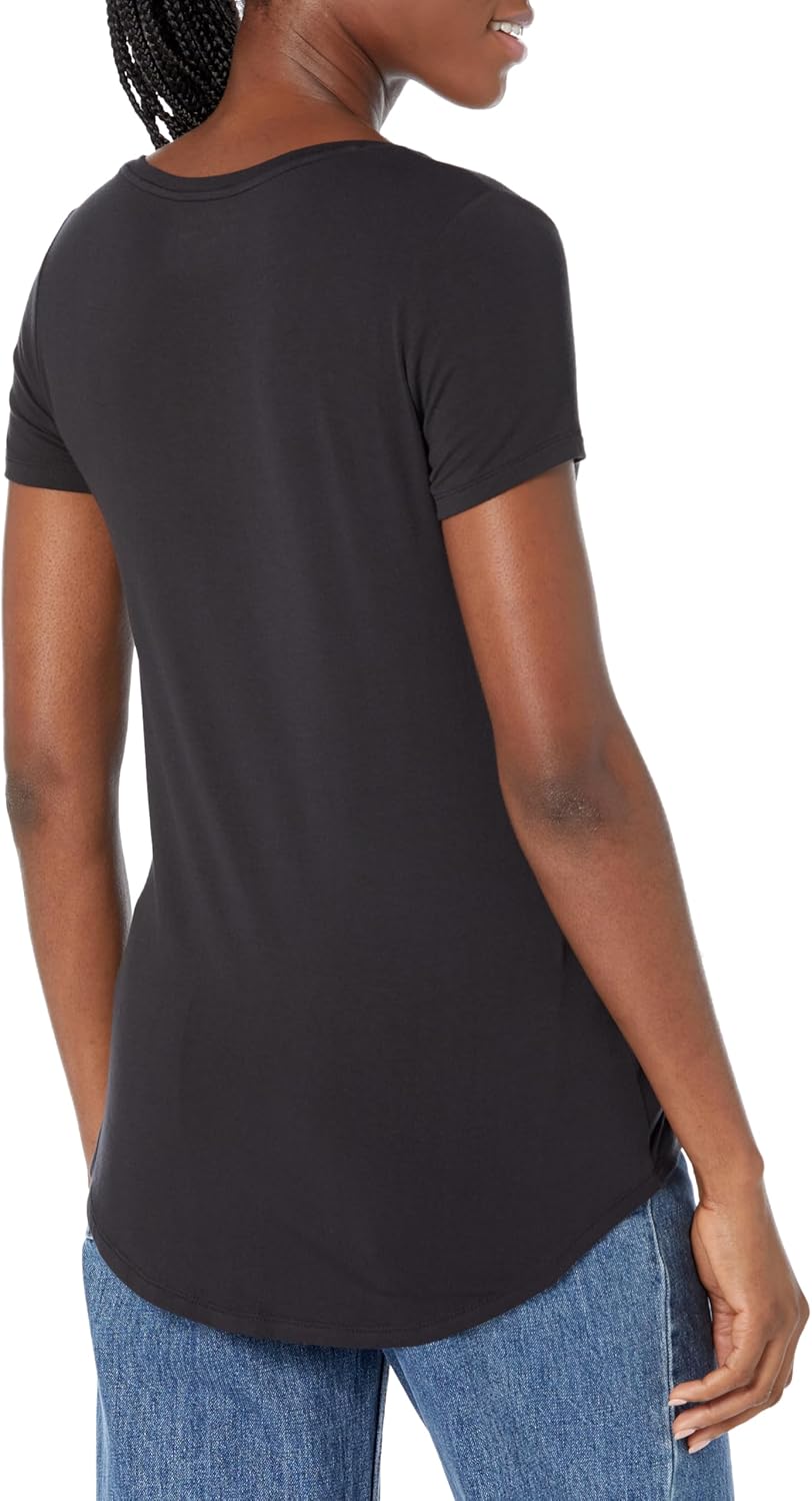 Detalle de Amazon Essentials Women's Relaxed-Fit Short-Sleeved V-Neck Tunic (Plus Size) with Ecovero Viscose Blend