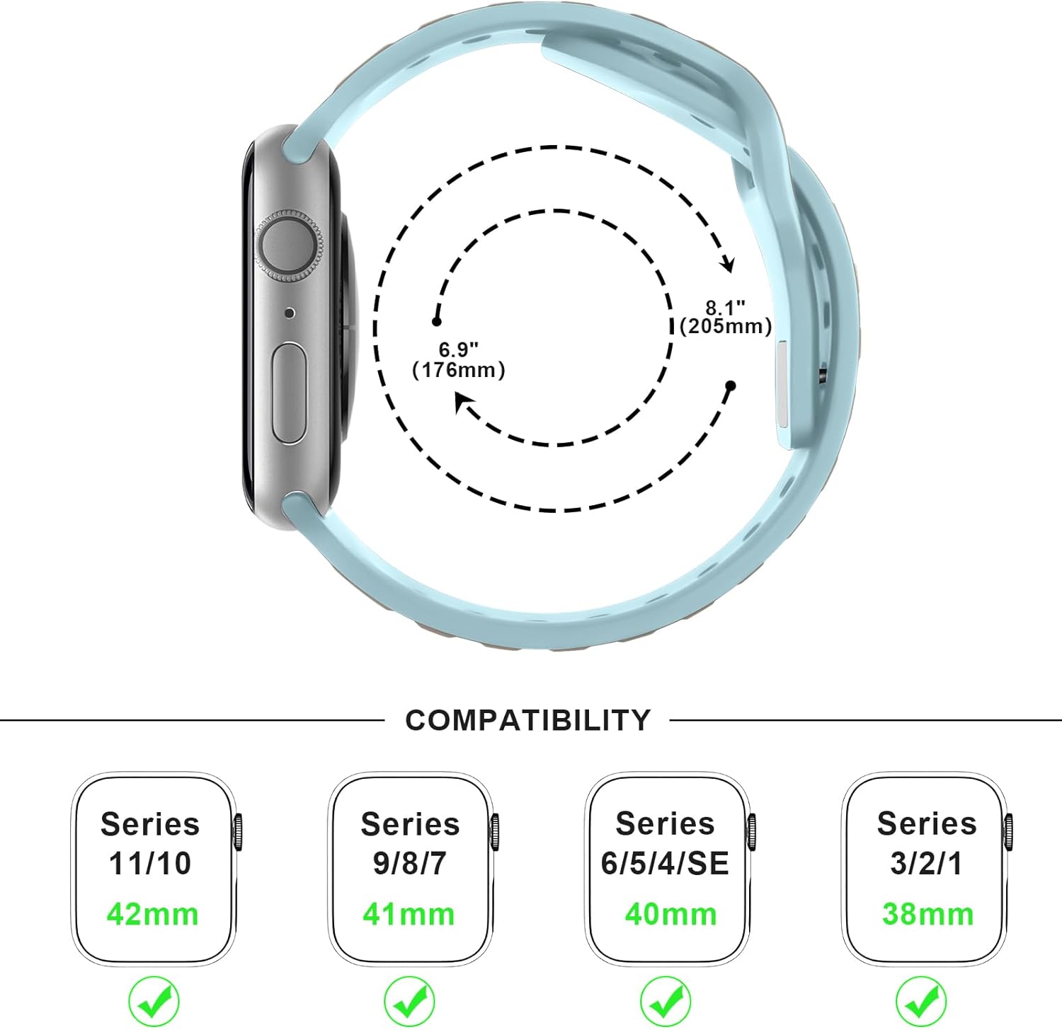 Thumbnail 4 de Anlinser Sport Strap for Apple Watch (38–42mm) – Light Blue Silicone Loop Band