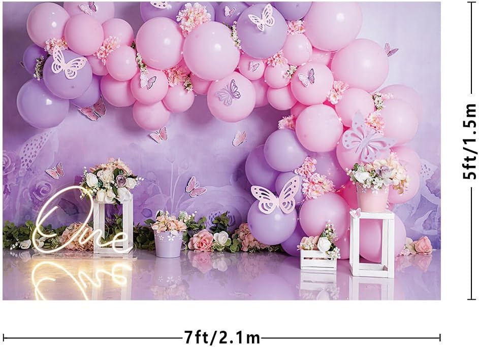 Thumbnail 2 de MEHOFOND 7x5ft Pink and Purple Birthday Backdrop