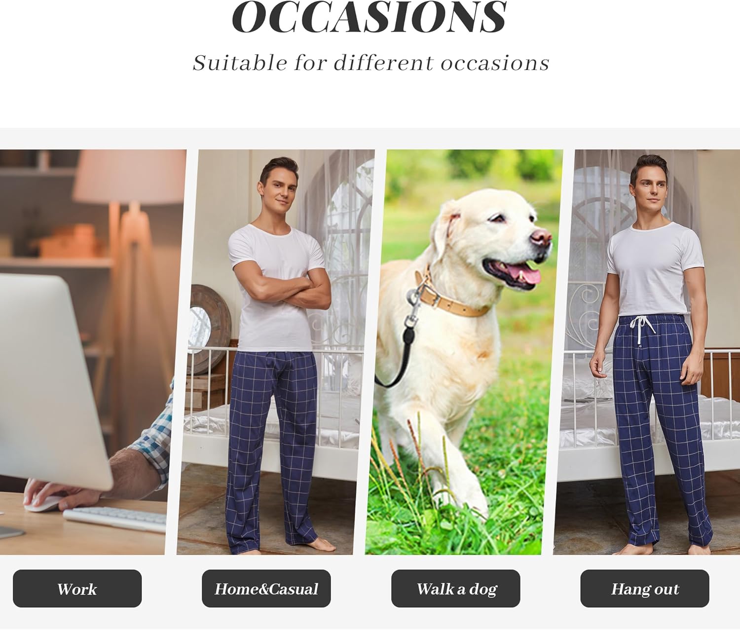 Thumbnail 3 de Vulcanodon Men’s Cotton Pyjama Bottoms with Pockets – Lightweight Plaid Lounge Sleep Pants