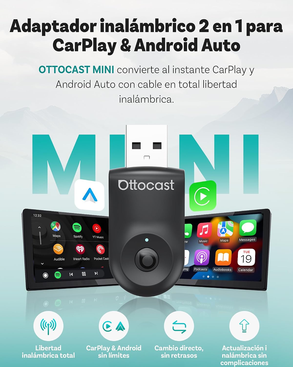 Detalle 2 de Ottocast Mini Flow adaptador CarPlay inalámbrico