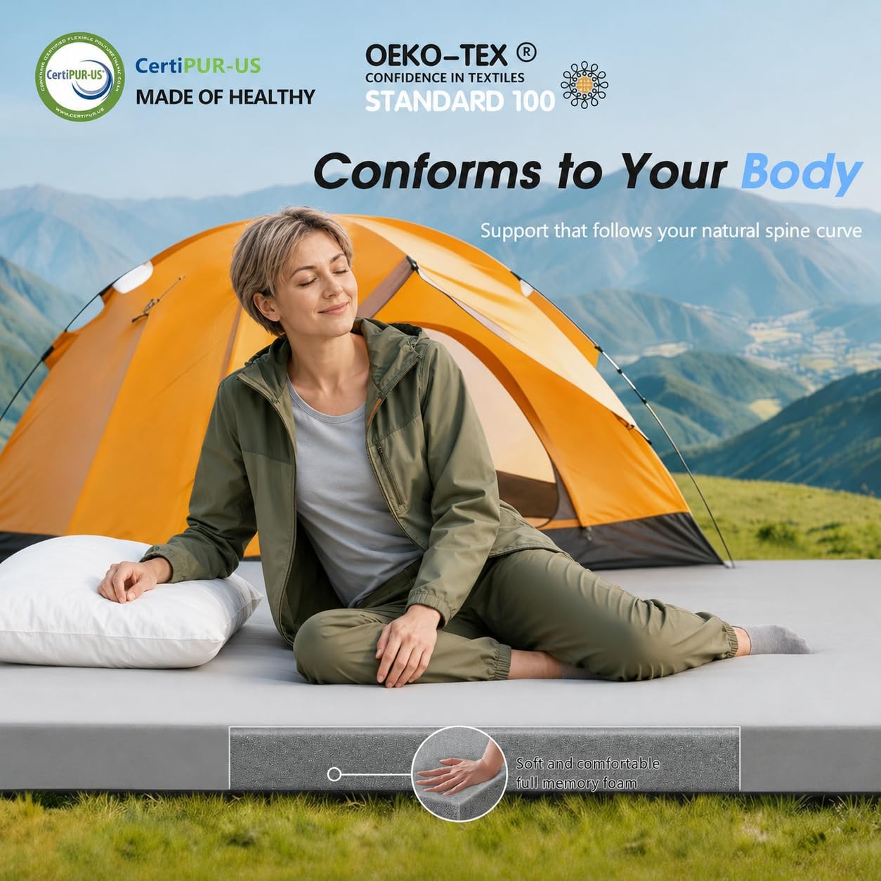 Thumbnail 3 de CYMULA Memory Foam Camping Mattress Pad (3-inch) with Non-Slip Roll-Up Design