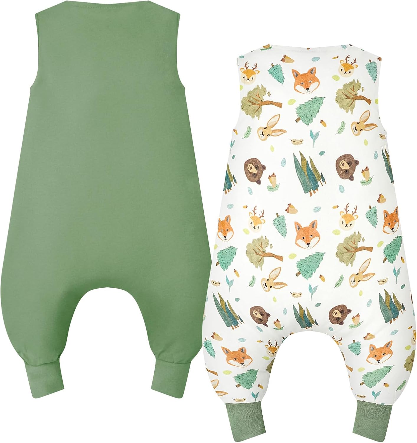 Thumbnail 6 de WYTbaby Sacco nanna con piedini 1.0 tog 100% cotone con animali del bosco (2 pezzi) – verde chiaro