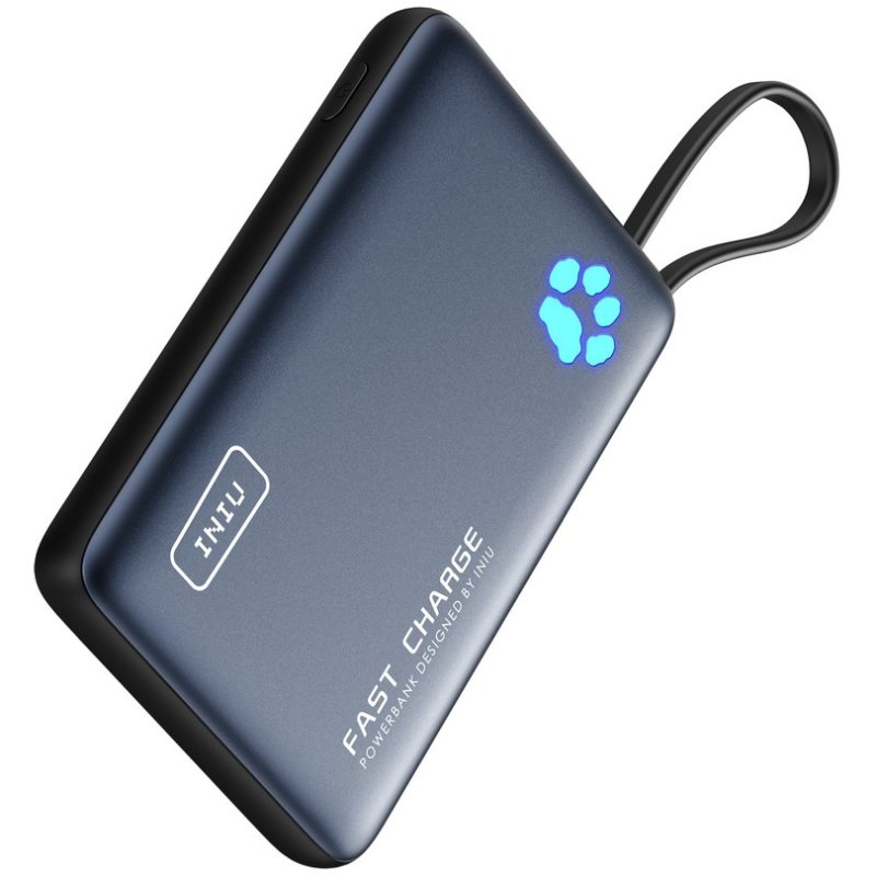 Detalle de Batería externa INIU PowerPaw 10.000 mAh: carga rápida PD 20W, USB-C con linterna y cable integrado