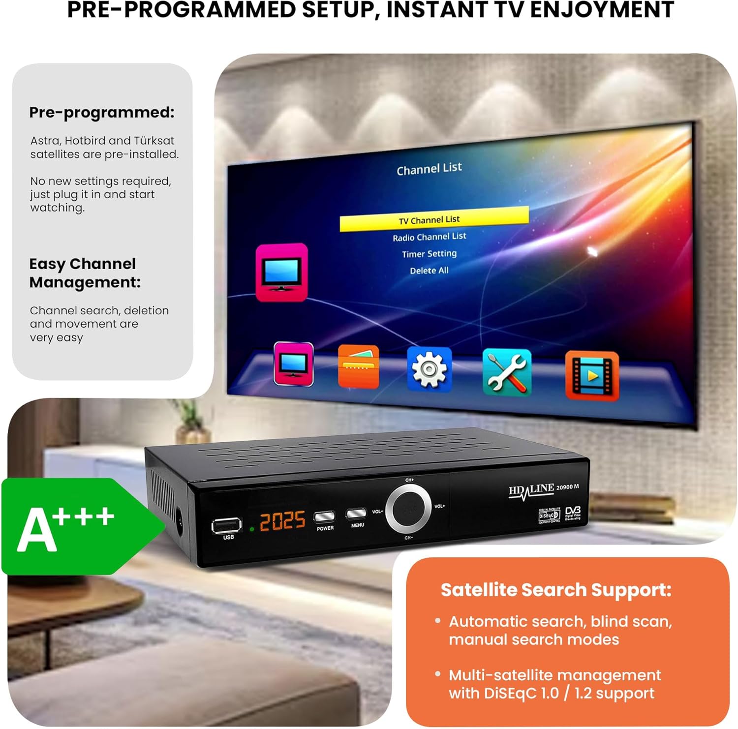 Thumbnail 5 de Hd-line 20900 HD-Sat-Receiver für DVB-S/S2 mit HDMI, SCART & 2× USB 2.0 (Astra, Hotbird, Türksat)