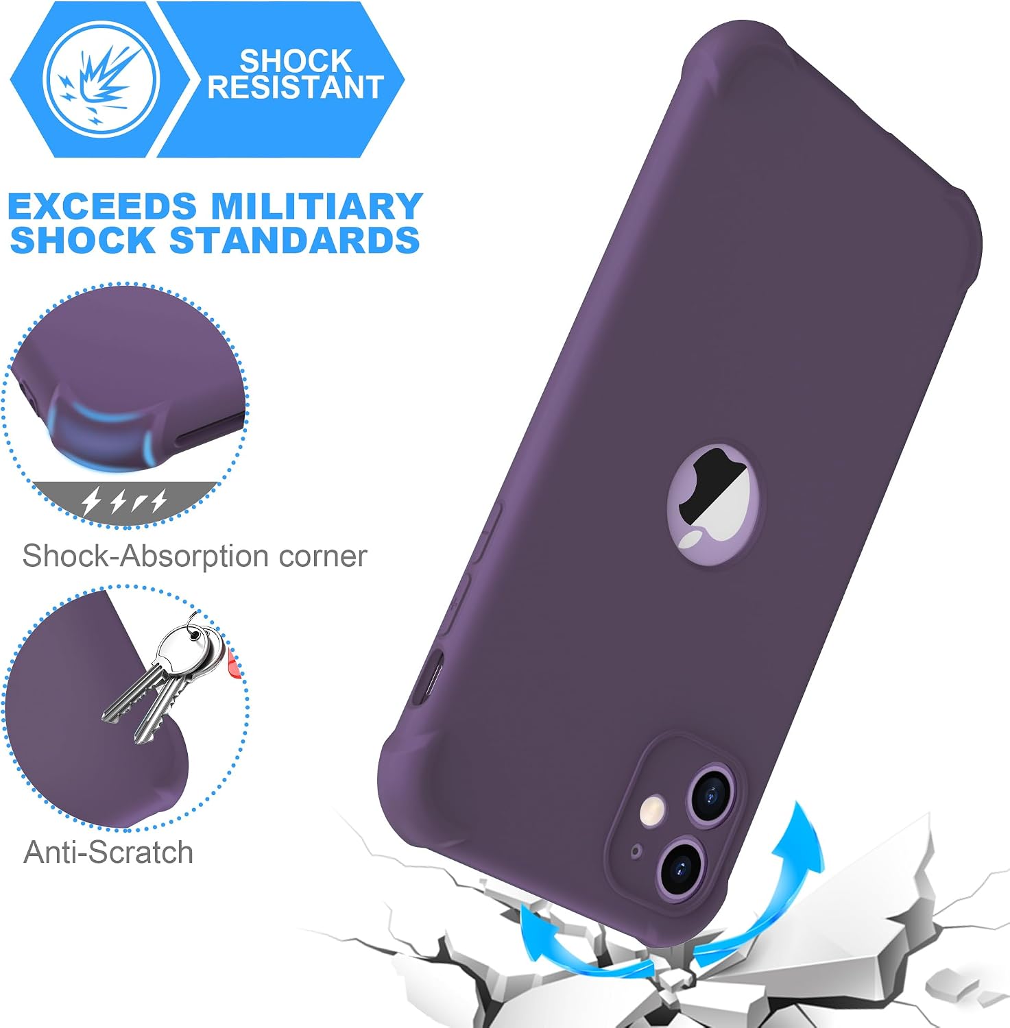 Thumbnail 5 de ORETECH Silikonhülle für iPhone 11 (6,1 Zoll) – stoßfest, kratzfest, 360° mit Displayschutzfolie, Tief Violett