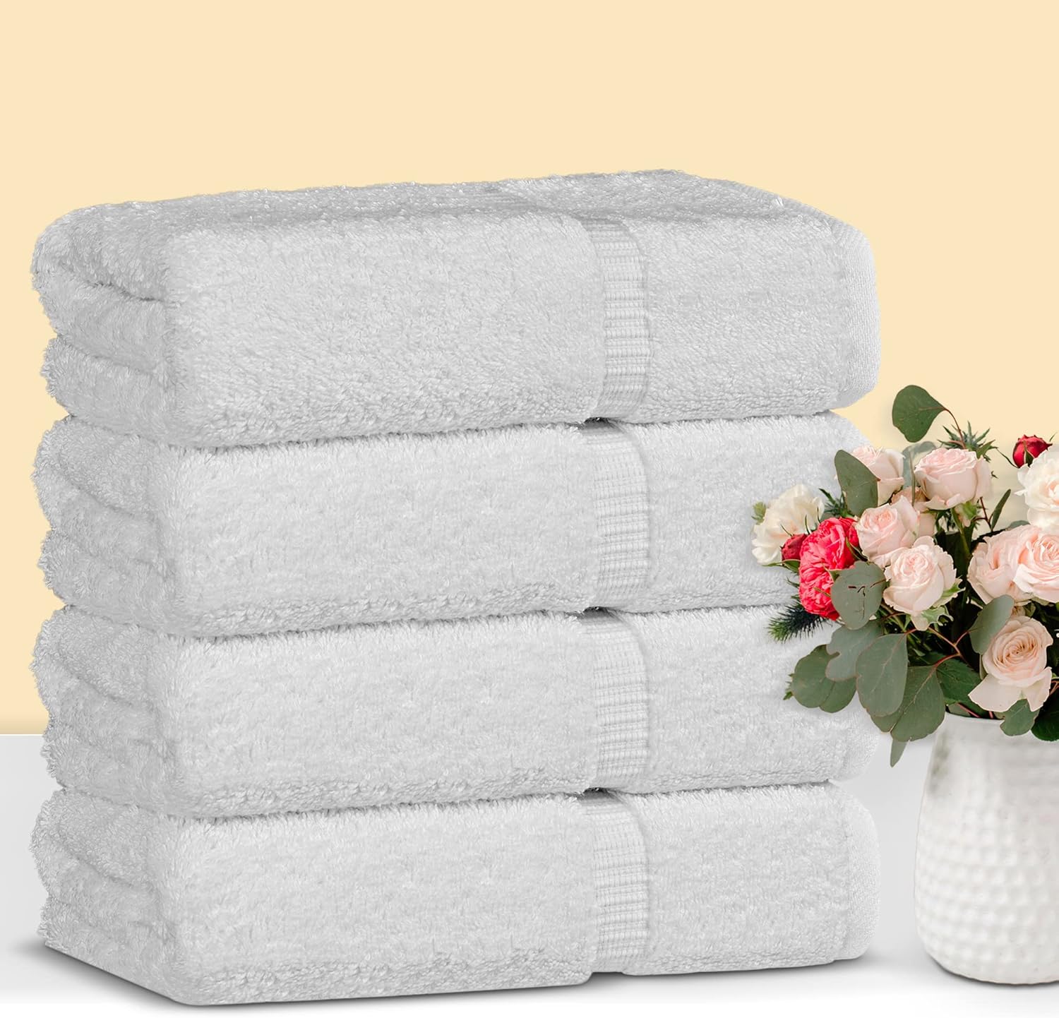 Detalle de Chakir Turkish Linens 4 Piece Large Bath Towel Set (27 x 54 in) in White
