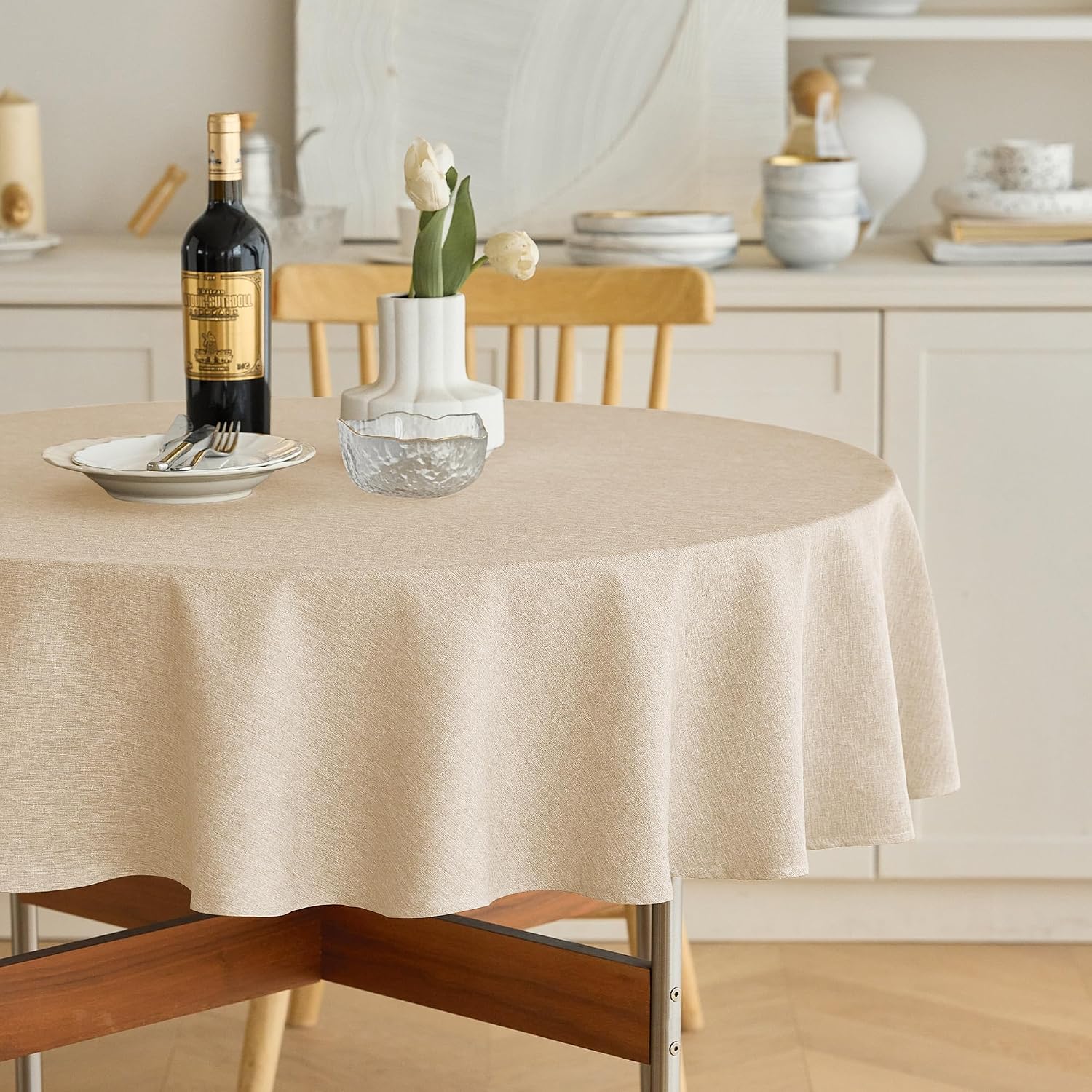 Detalle de Decorelia Faux Linen Round Tablecloth 60 inch 🍽