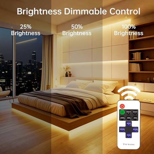 Detalle de PSTAR Cob Tira LED 4M Blanco Cálido 2700K Regulable con Fuente y Control Remoto | Lámpara decorativa para dormitorio, cocina y hogar