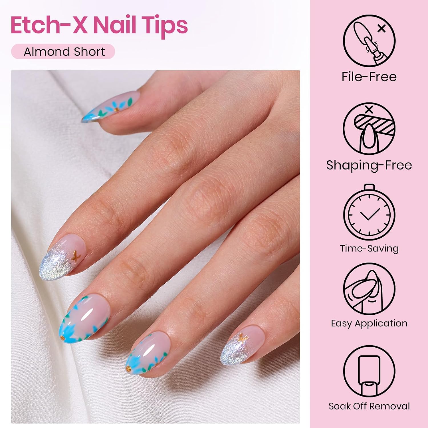 Detalle de Beetles Soft Gel Nail Tips Short Almond 288pcs (12 Sizes) — Etch-X Pre-Etched Full Cover Fake Nails for DIY