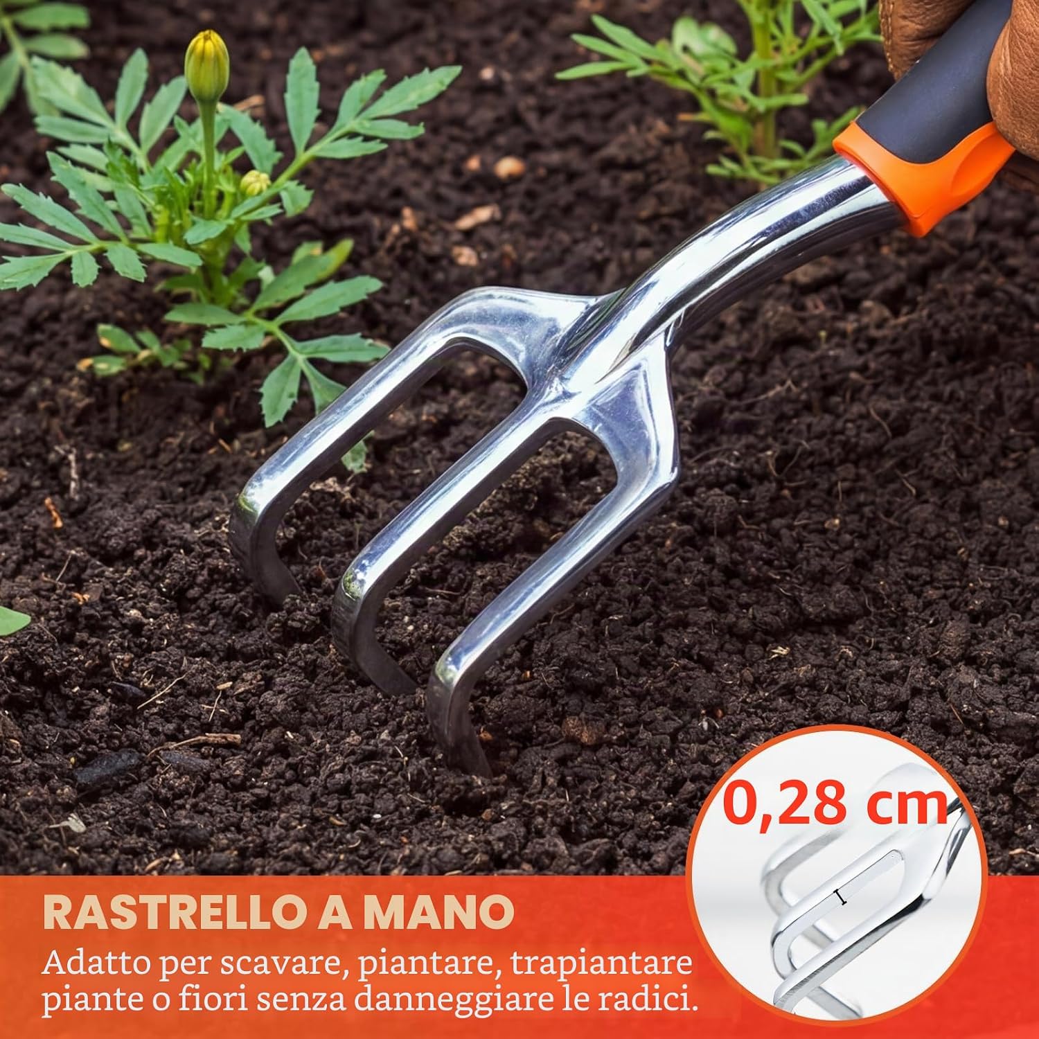 Detalle 2 de Bamworld: Set di 3 Attrezzi da Giardino in Lega di Alluminio con Impugnatura Ergonomica