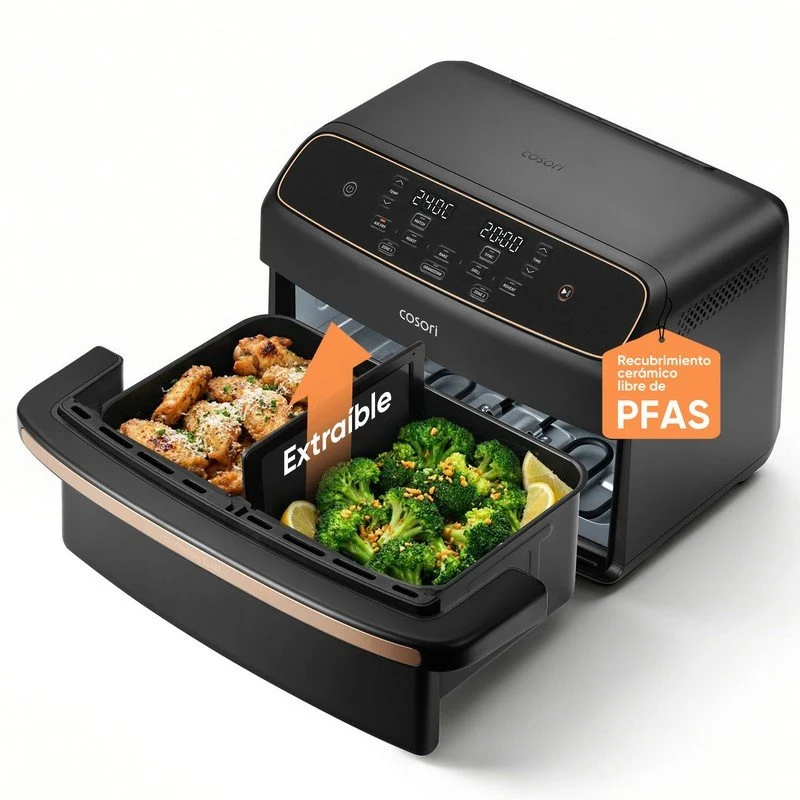 Detalle de Cosori Dual Blaze Twinfry Compact Chef Edition 8.6L 2700W: Freidora de Aire con Cesta Divisible