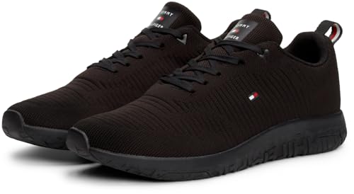 Detalle de Tommy Hilfiger Herren Runner Sneaker Corporate Knit Rib Runner – Schwarz, Gr. 46