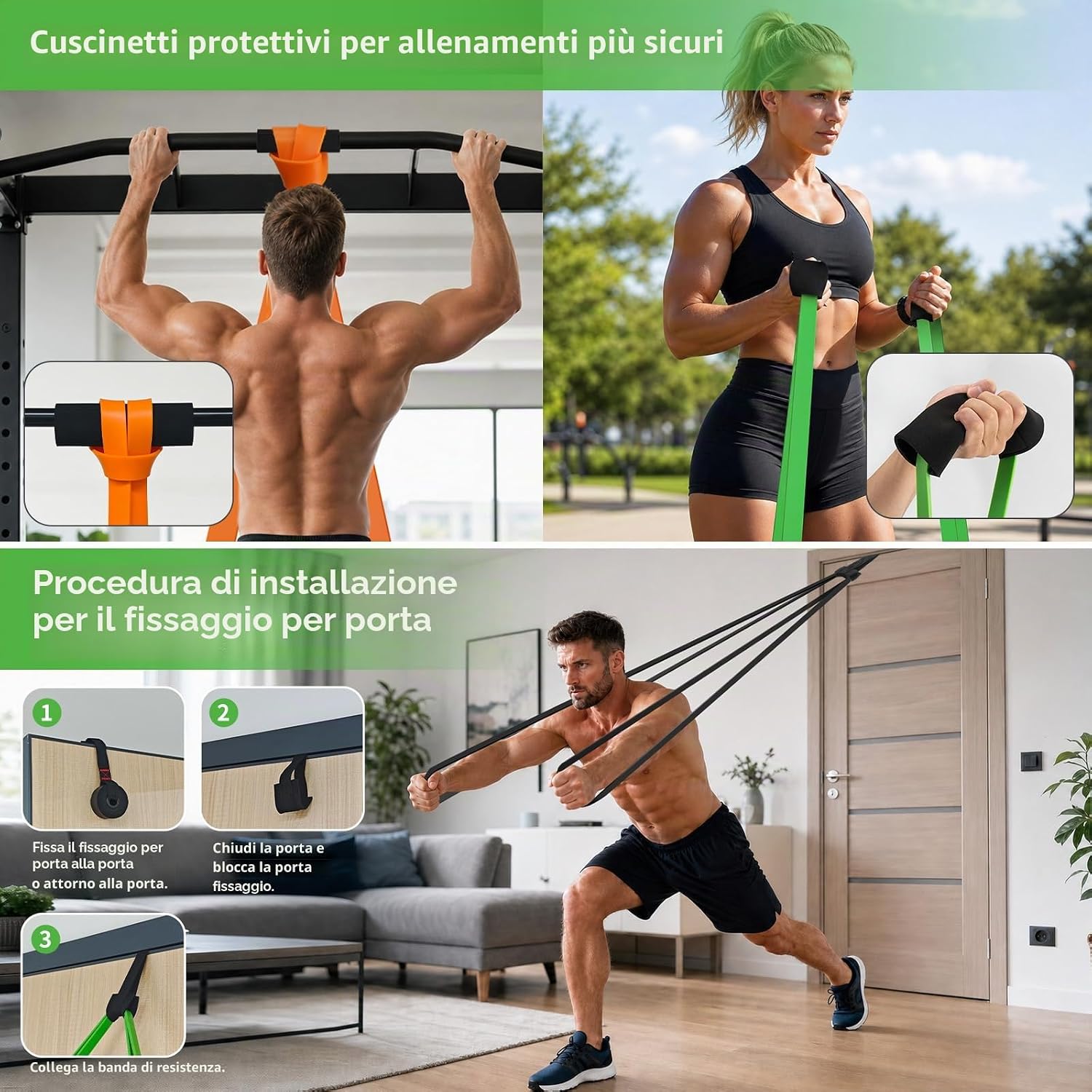 Detalle de Fokky Elastici Fitness Set: 4 livelli di resistenza con ancoraggio porta e borsa