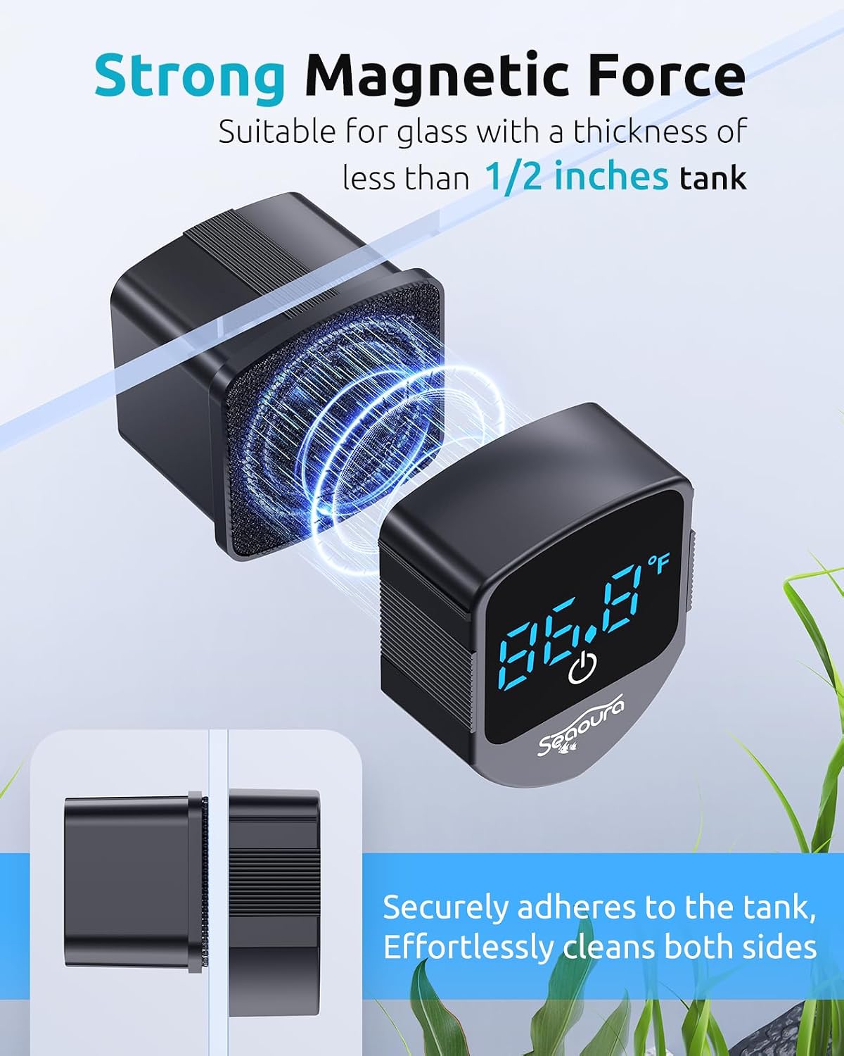 Detalle de SEAOURA Aquarium Magnetic Cleaner with Digital Thermometer