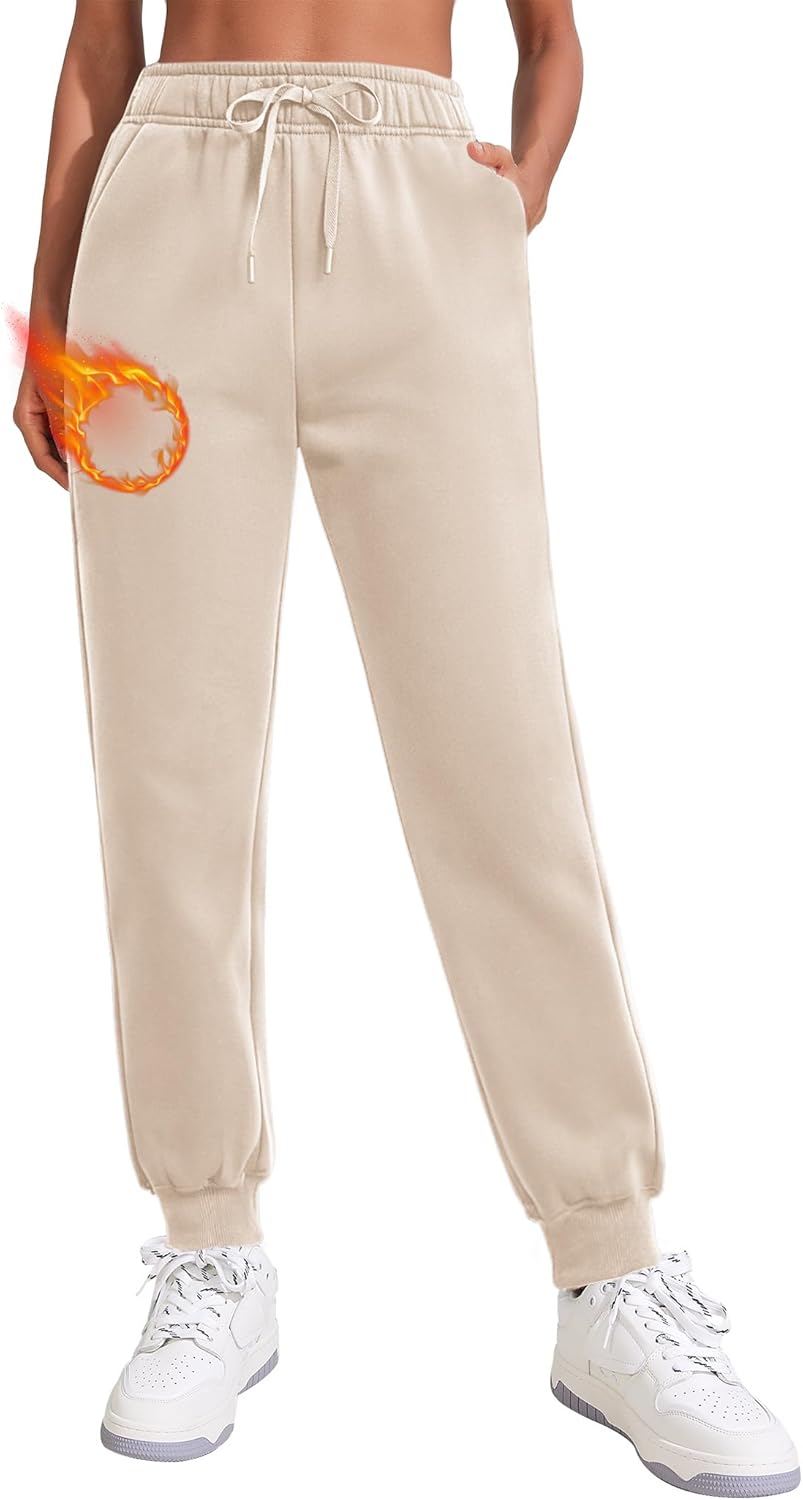Detalle 2 de PINSPARK Women’s Fleece-Lined Joggers: High-Waist Cotton Tracksuit Bottoms with Pockets