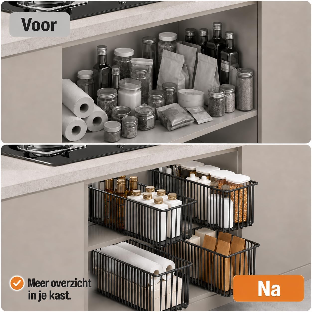 Detalle de KEXIBO KEXIBO-LB uittrekbare kastmanden, 4 stuks van koolstofstaal