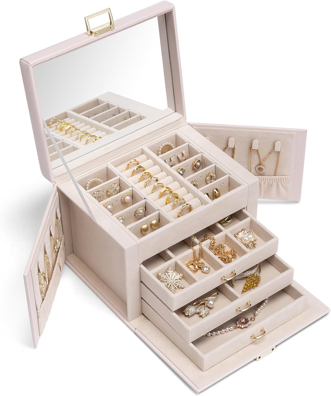 Detalle de Vlando joyero grande 4 niveles beige