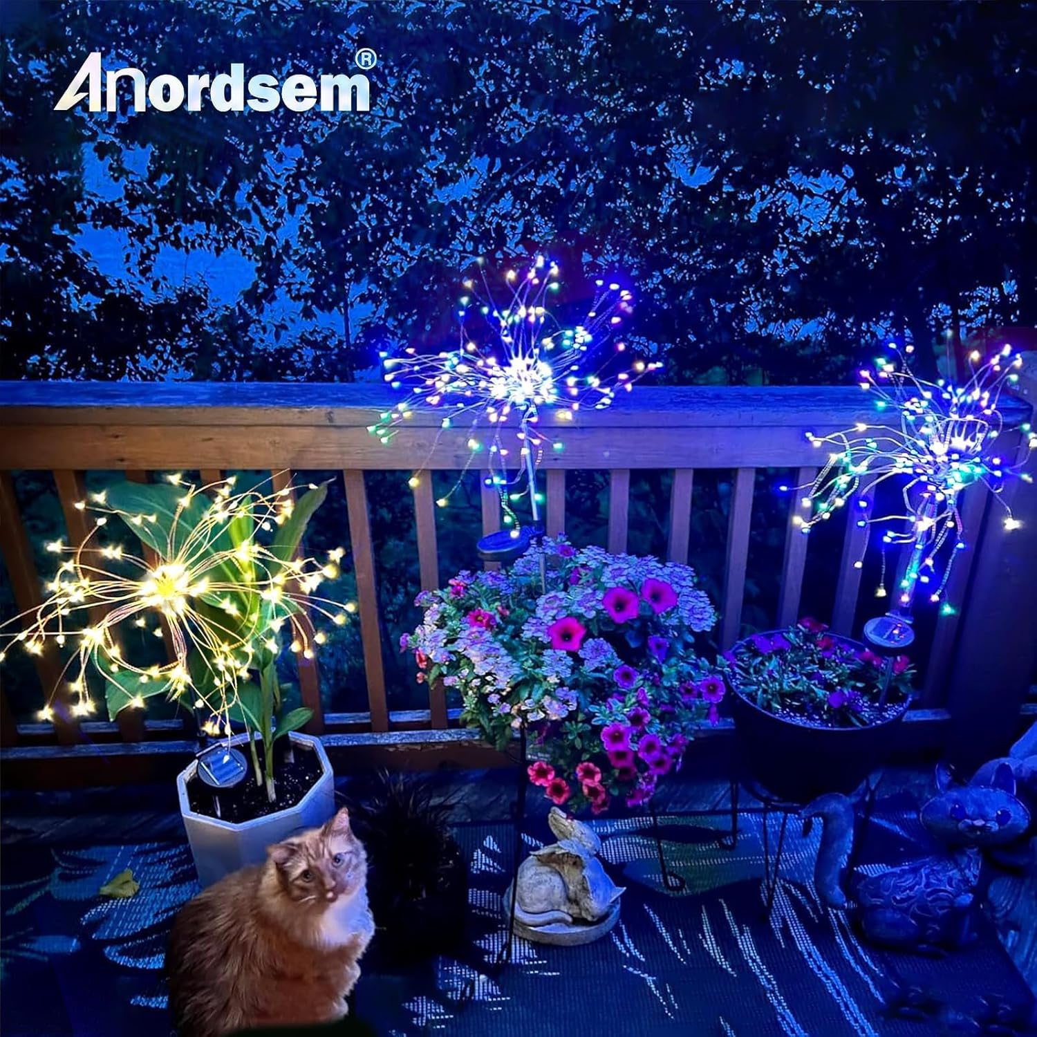 Detalle 1 de Anordsem Solar Lights Outdoor Garden – Waterproof LED Firework Starburst Lamp for Patio, Path & Fence