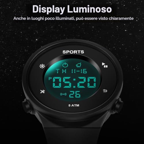 Thumbnail 3 de OFFCUP Orologio Uomo Digitale 5ATM Cronografo con LED – Cinturino in Silicone, Nero