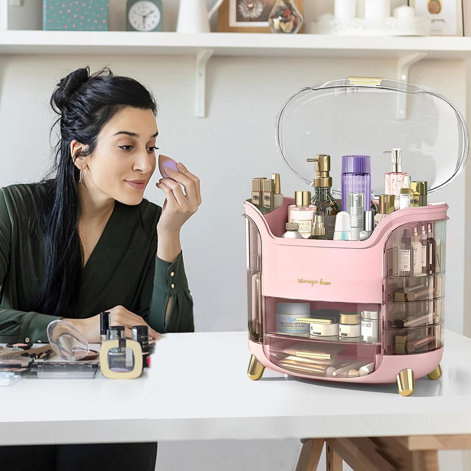 Thumbnail 5 de LZDMY Makeup Storage Organiser with Clear Lid (Pink) – Dustproof waterproof drawers for bathroom & dressing table
