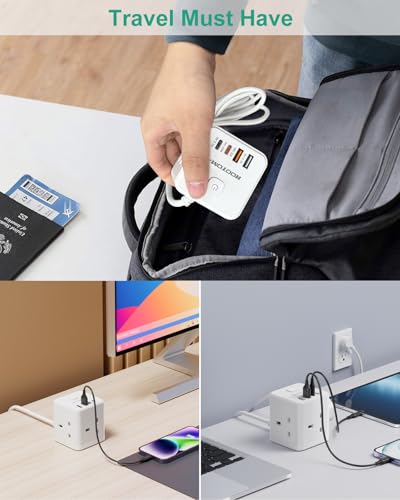 Detalle 2 de ROOTOMA UK to US Plug Adaptor 3 Way with 4 USB Fast Chargers (QC3.0/PD20W)