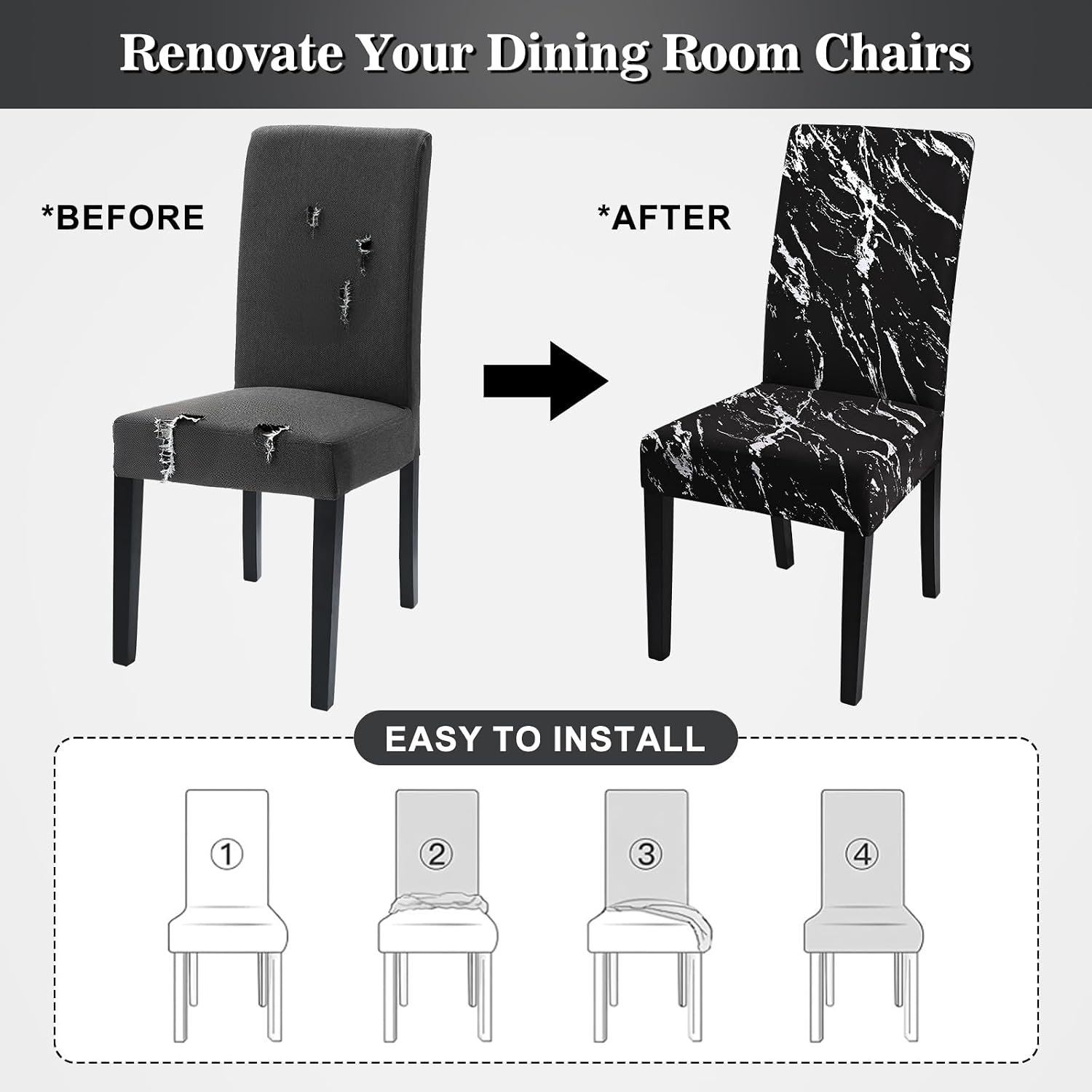 Thumbnail 2 de Alishomtll Dining Chair Covers Set of 4 – Stretch Chair Slipcovers in Black Silver for Dining Chairs