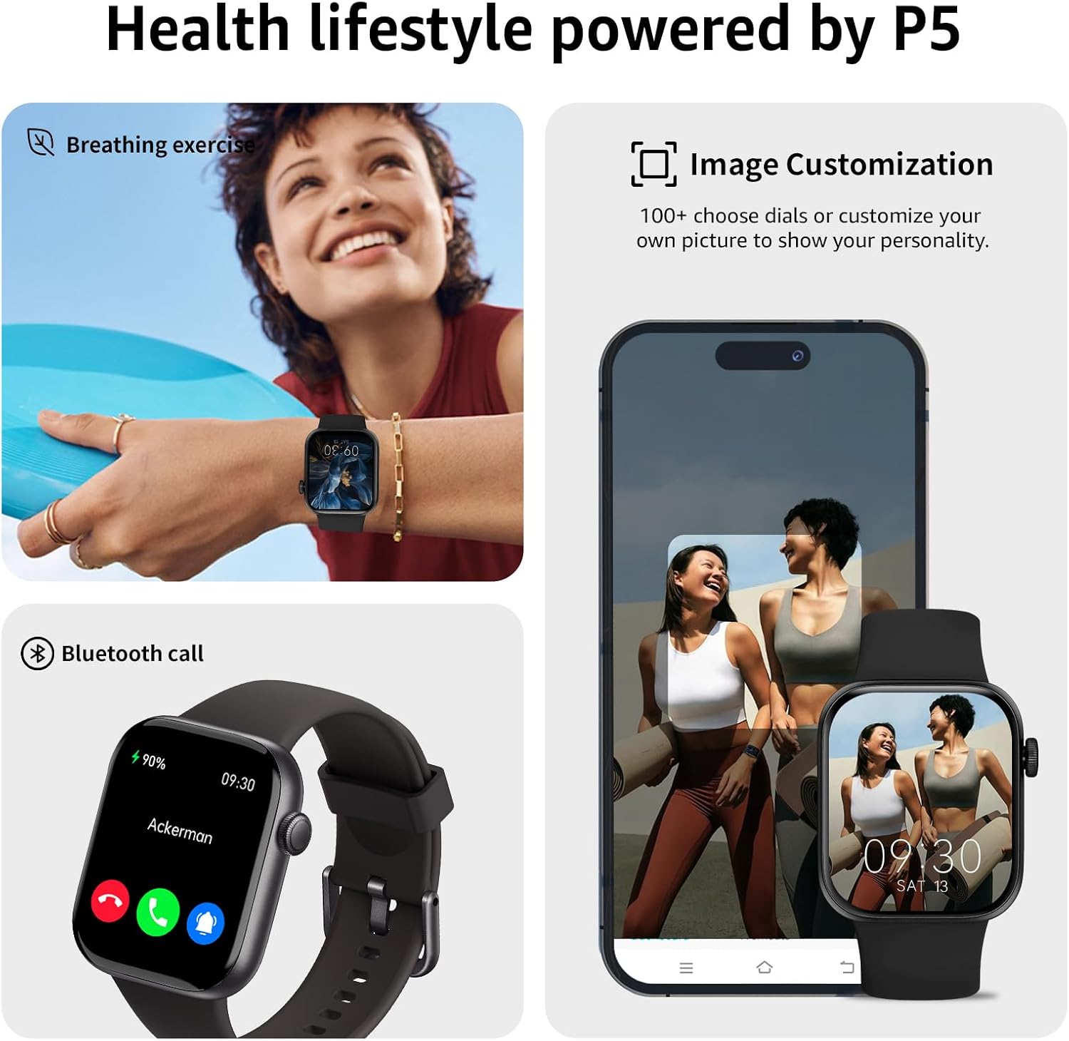 Detalle de Smart Watch for Men and Women with Call Function, 1.85-inch Display, 140+ Sports, IP68 Waterproof
