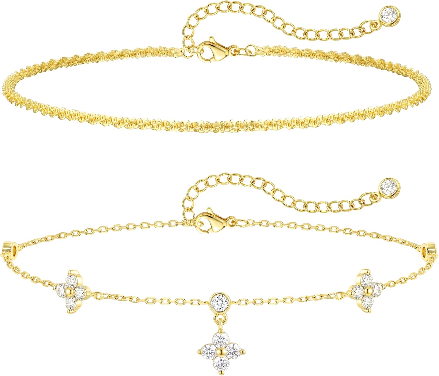 Detalle de ZOERAY Fußkettchen Damen Silber 925 / Gold – Verstellbare, wasserfeste Sommer-Fußkette mit Charms