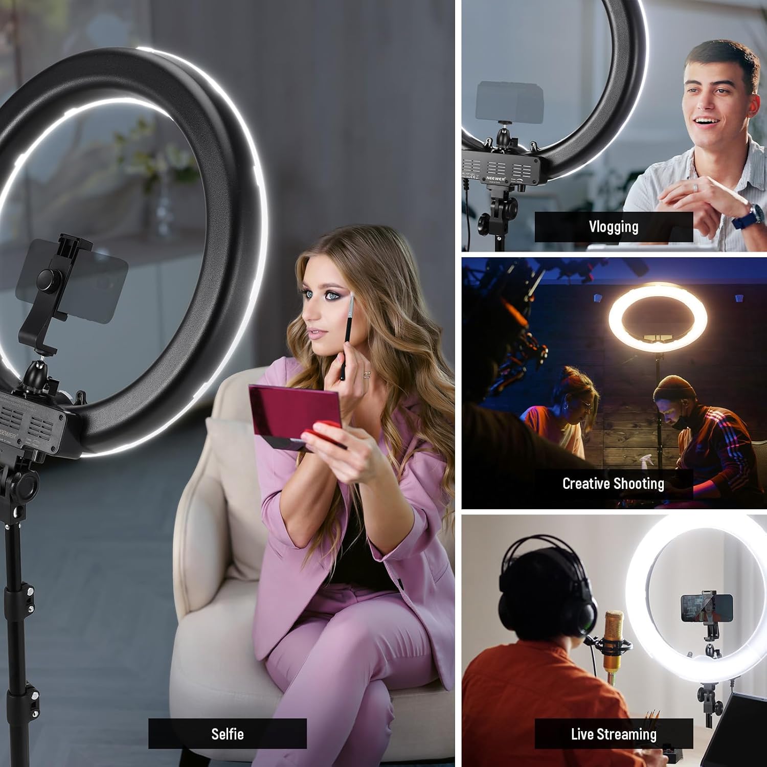Thumbnail 6 de NEEWER RL-18 18 inch / 45cm LED ring light with tripod stand and phone holder (58W, 5600K, CRI 95)