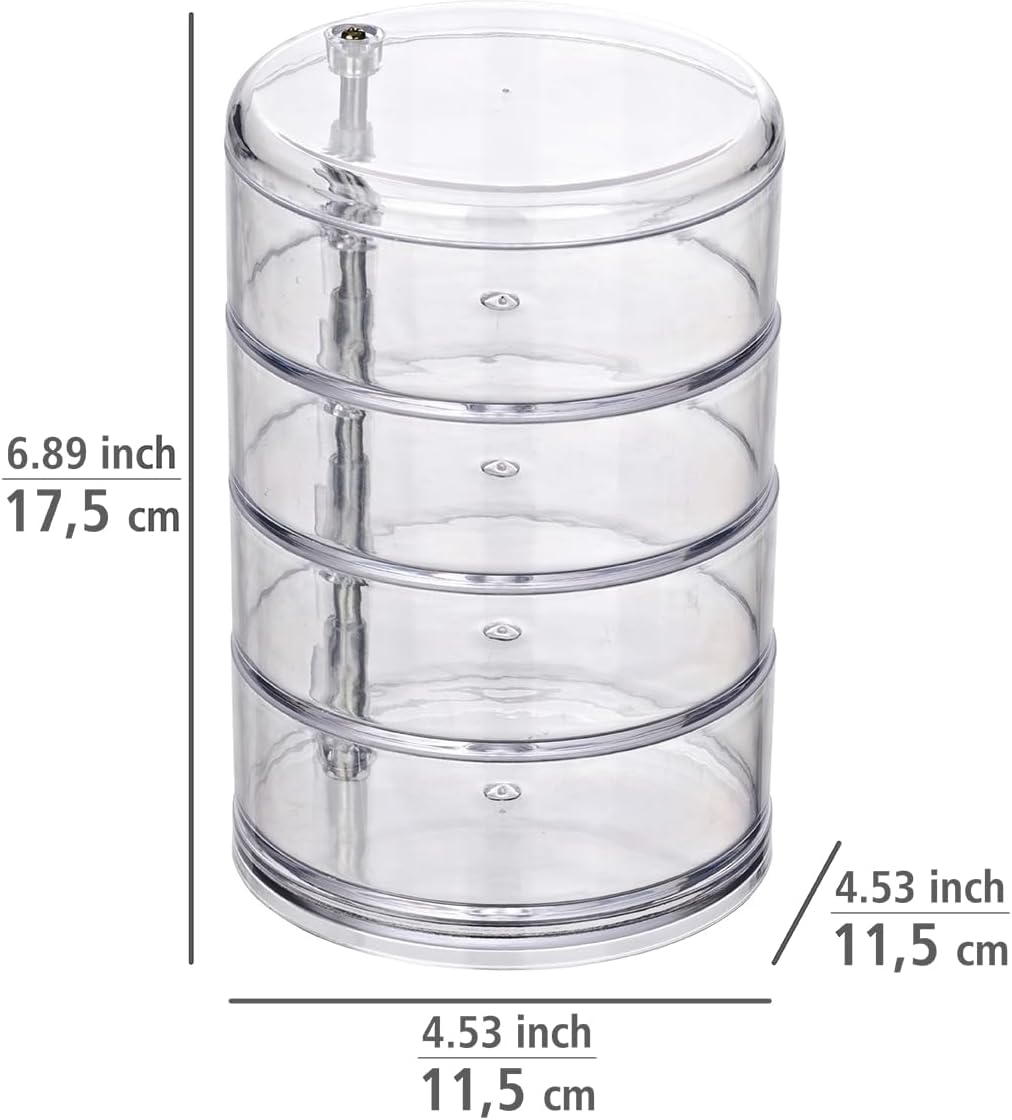 Detalle de WENKO Organiseur Salle de Bain – Boîte ronde en acrylique, 4 compartiments, Ø11,5 cm