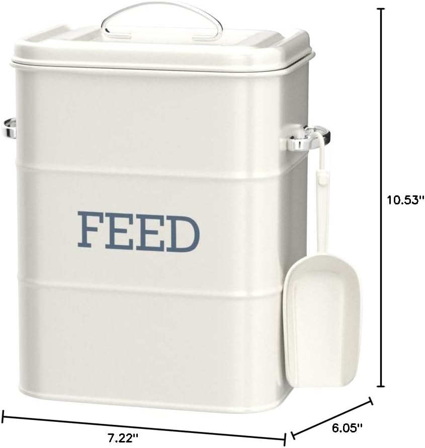 Detalle de KitchenCraft Living Nostalgia Feed Tin with Metal Scoop – Cream