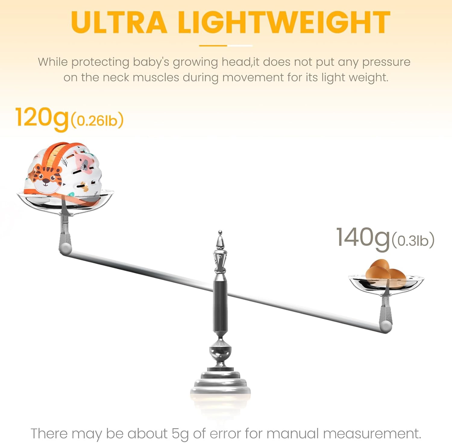 Thumbnail 4 de Orzbow Caschetto Primi Passi traspirante neonato con paracolpi regolabile 6-24 mesi (arancione tigre)