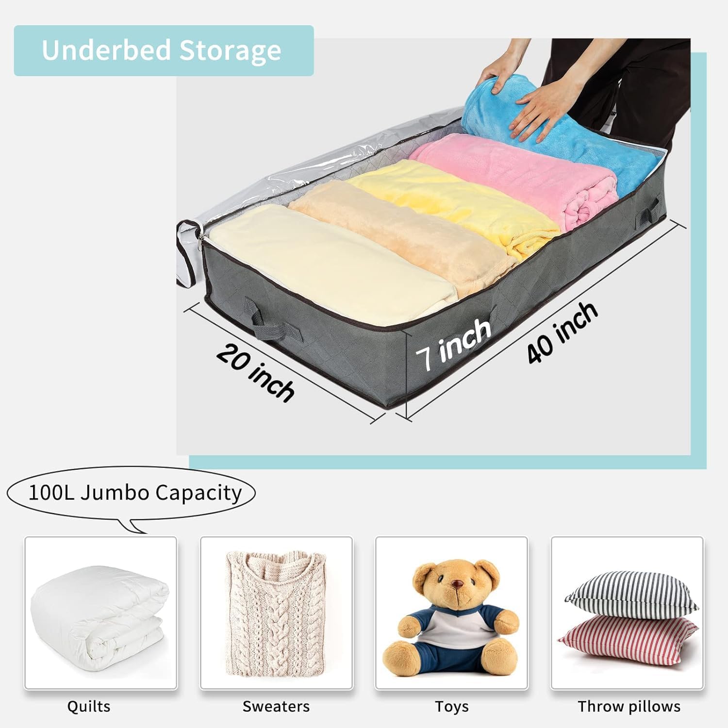 Thumbnail 2 de MIXC 4 Pack Underbed Storage Boxes (100L Each) with Lids