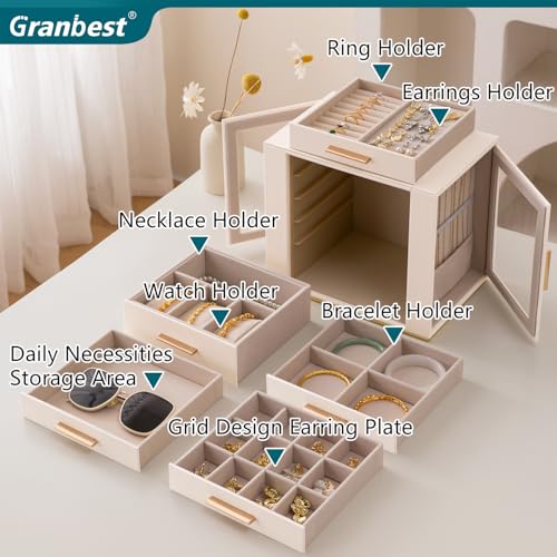 Thumbnail 2 de Granbest 5-Tier Jewellery Box with Glass Top and Mirror