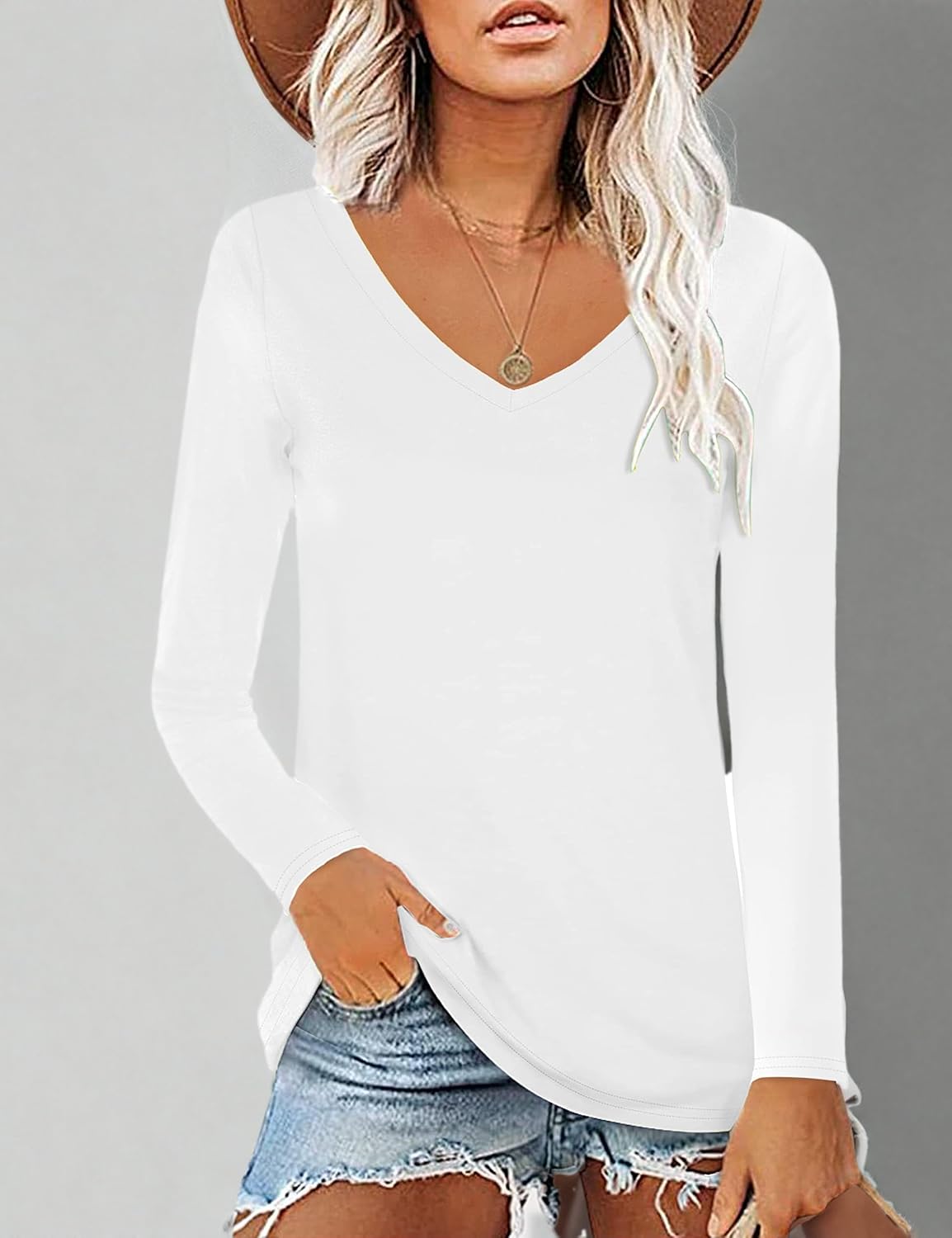 Thumbnail 5 de Elesomo Womens V Neck Cotton Tee 100% Cotton