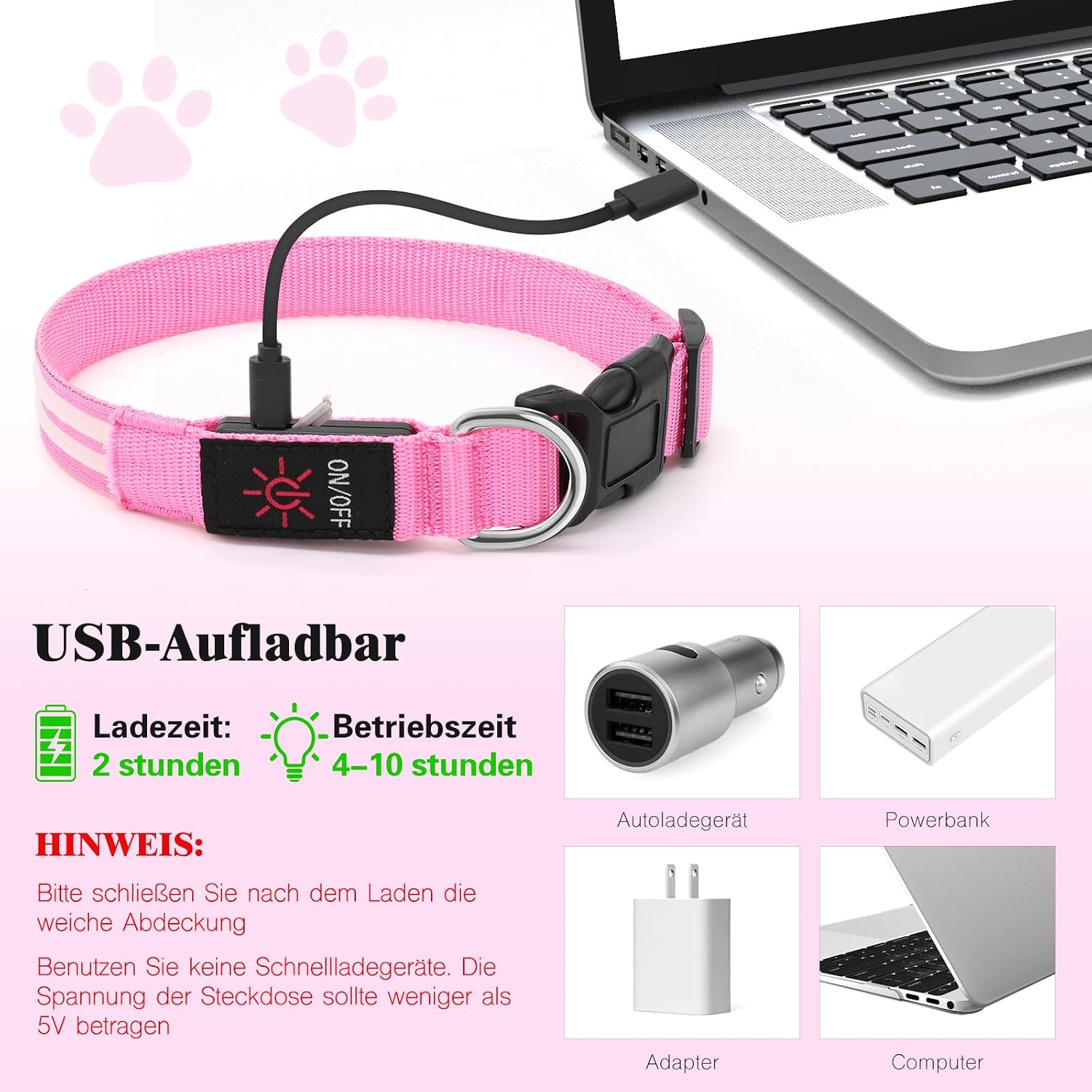 Detalle 2 de Weesiber Leuchthalsband Hund LED, aufladbar, M