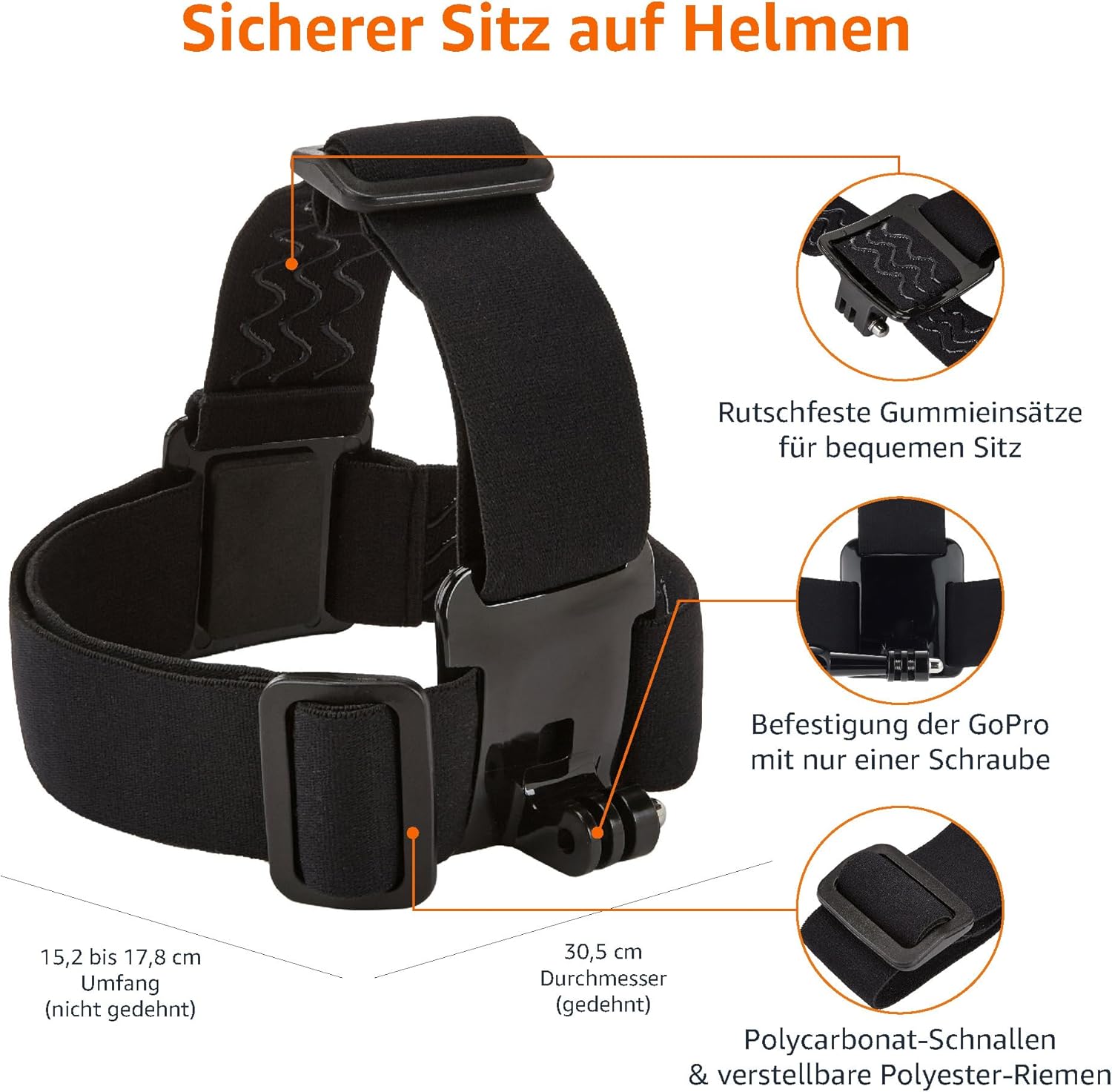 Thumbnail 1 de Amazon Basics Kopfgurt für GoPro Actionkamera (schwarz) – verstellbar für Kopf und Helm