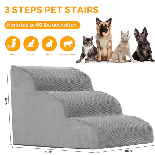 Detalle de YunNasi escalera para perros de 3 etapas con rampa para mascotas (3 pasos, gris) con funda lavable