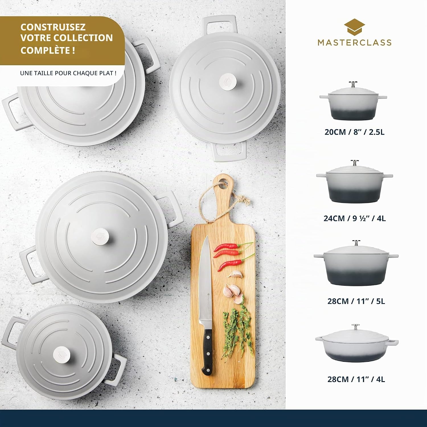Thumbnail 6 de MasterClass Casserole peu profonde avec couvercle 4L/28 cm en fonte d'aluminium légère – Grey Ombre